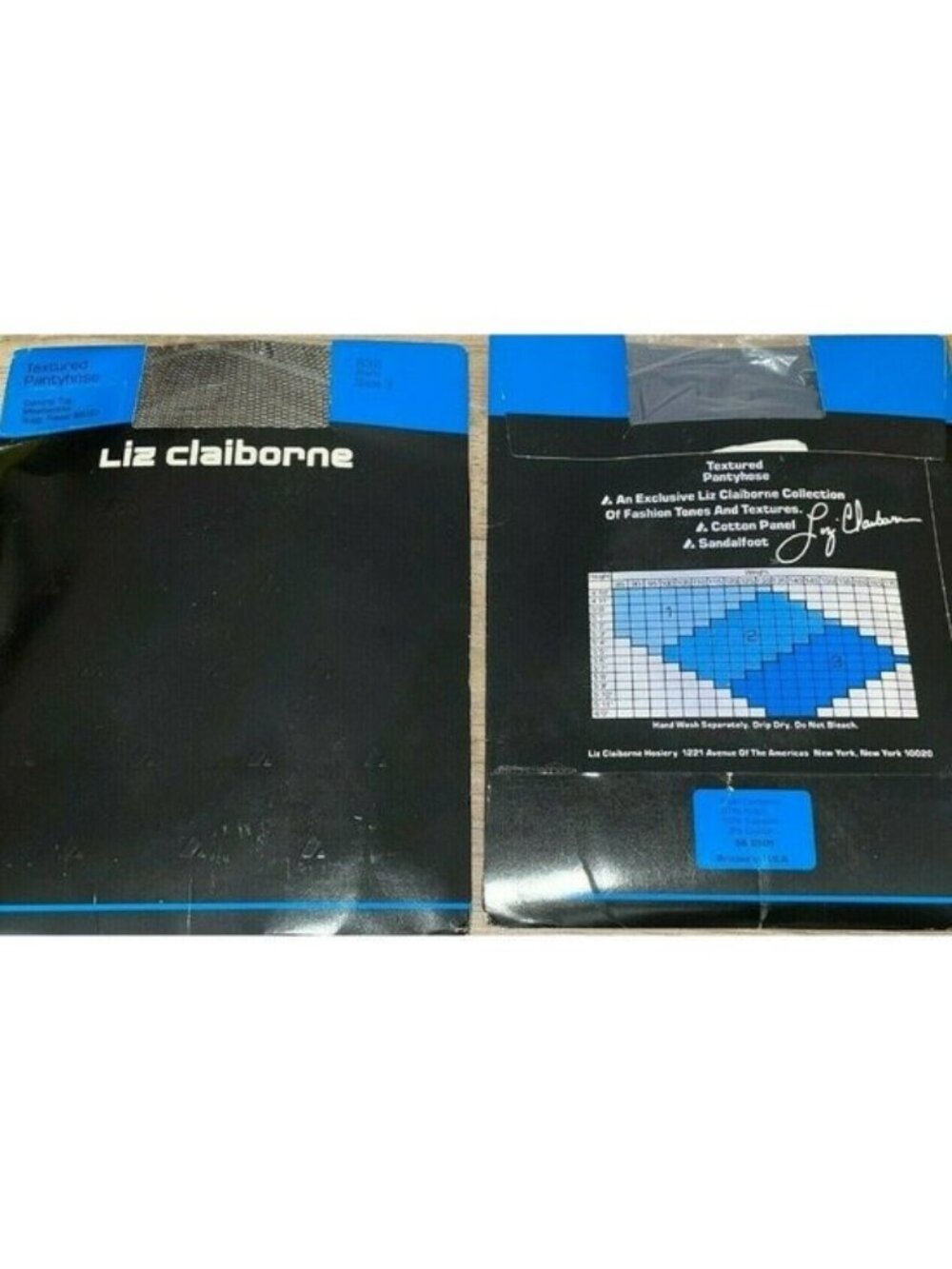 VTG Womens Liz Claiborne Texture Pantyhose Control Top Black Sz 3 Sandalfoot USA